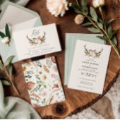 Rustic Antler Floral Wedding woodland Boho Details エンクロージャーカード