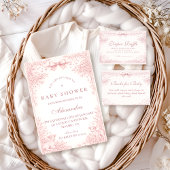 Blush Pink Vintage Toile Lamb Baby Shower 招待状