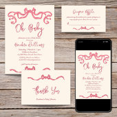 ピンクのリボンの弓のスケッチ赤ちゃんシャワーおむつラッフル エンクロージャーカード