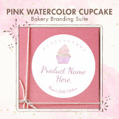 ピンクの水彩画カップケーキ ベーカリー 名刺