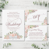 素朴赤面ピンクフローラ結婚のリハーサル 招待状 (この独立クリエイターのコレクションをカスタマイズ。)