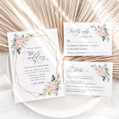 赤面の花，ピンクの花， Boho，日付を保存 ベラム紙招待状