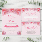 ピンクの水彩ローズ Save the Date 招待状 (この独立クリエイターのコレクションをカスタマイズ。)