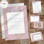 Pink Wildflower Garden Elegant Wedding 招待状
