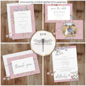Pink Wildflower Garden Elegant Wedding 出欠カード