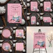 ピンクの木製ホットココアホイップクリーム赤ちゃんシャワー サンキューカード