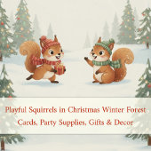 Playful Squirrels in Christmas Winter Forest シーズンカード