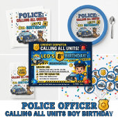 Police Dog Calling All Units Boy Birthday ラウンドシール