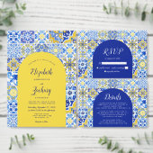 ポルトガル語ブルーイエローホワイトタイル結婚アーチ 出欠カード (この独立クリエイターのコレクションをカスタマイズ。)