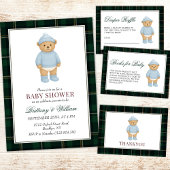 Classic Preppy Bear Designer Plaid Baby Shower スタンダードカクテルナプキン