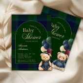 Preppy Polo Teddy Bear Luxury Girl Baby Shower 招待状