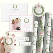 Pink Bow Monogram Wreath Christmas ミディアムペーパーバッグ