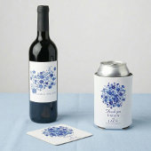 Navy Blue Watercolor Floral Wedding Invitation 招待状