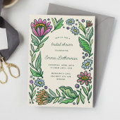 芸術的なスカンジナビアンフォークフラワーブライダルシャワー スタンダードカクテルナプキン