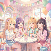 かわいいアニメ女子のアイスクリーム誕生日パーティー 招待状