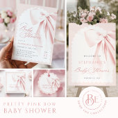 ピンクの弓スクリプトベビーシャワー 招待状