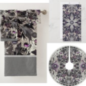 紫かわいらし、黒、銀、トープのクリスマス バスタオルセット