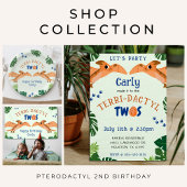 恐竜の二番目の誕生日の緑のおもしろいプテロダクティル ペーパープレート