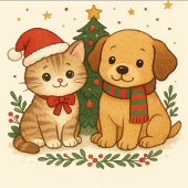 Puppy & Kitten Christmas Cheer ガラスコースター
