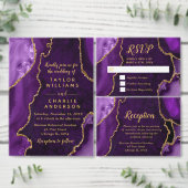 Purple and Gold Agate Wedding Program ハンドファン (この独立クリエイターのコレクションをカスタマイズ。)