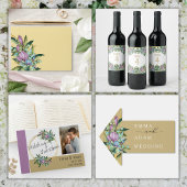 紫色の植物結婚のワインラベルテーブル番号 ワインラベル