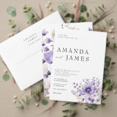 紫フローラ水彩結婚式RSVPカード 出欠カード (この独立クリエイターのコレクションをカスタマイズ。テスト)
