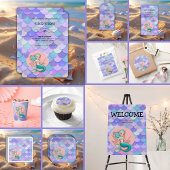 紫のグリッター人魚の海の赤ちゃんシャワーの下 サンキューカード