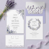 Purple Lavender Elegant Floral Wedding 出欠カード