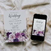 紫紫エレガント紫フローラ冬の結婚式 招待状