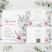 赤と青の花のフローラの結婚ウェブサイトQRコード エンクロージャーカード (この独立クリエイターのコレクションをカスタマイズ。)