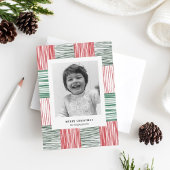 赤い緑の水の色のストライプパターン1枚 オーナメントカード