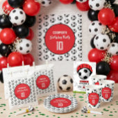黒と赤のサッカーボールの誕生日パーティー 招待状
