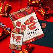 2024 Dragon Red New Yearフォトホリデーカード 招待状