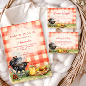 Red Gingham Baby Q Baby Shower 招待状