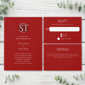 レッドタイポグラフィクレストモノグラム結婚ズ 招待状 (この独立クリエイターのコレクションをカスタマイズ。)