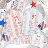 Red Bow & Pink Stripes Baby Shower スタンダードカクテルナプキン