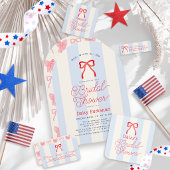 Red Bow & Pale Blue Stripes Return Address ラベル
