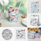 Blue Retro Christmas Peppermint Birthday 招待状