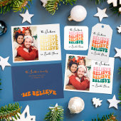 サンタク信じロースのクリスマスファミリーのレトロ 箔シーズンカード