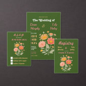 レトロフローラ結婚式招待状 ポストカード (この独立クリエイターのコレクションをカスタマイズ。)