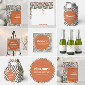 レトロオレンジ チェック マッシュルーム カスタム ブライダルシャワー ラウンドシール