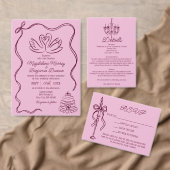 Retro Hand Drawn Burgundy Wedding Website QR Code 出欠カード (この独立クリエイターのコレクションをカスタマイズ。)
