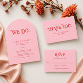 Retro Modern Pink and Red Wedding Table プレイスカード