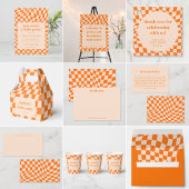 Retro Orange Abstract Checkerboard Baby Shower スタンダードカクテルナプキン