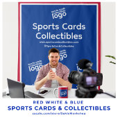 レトロな赤白青のスポーツカードロゴ ウォーターボトル