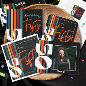 Retro Rainbow Striped “Fifty” Birthday Invitation 招待状