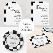 Halloween RIP Party Black and White Check 招待状