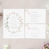 フォーマルで繊細なブッシュ フローラルリースのウェディング 招待状