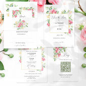 Blush Pink Watercolor Roses QR Code Wedding 出欠カード