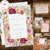 Romantic Burgundy Blush Floral Garden Wedding 出欠カード